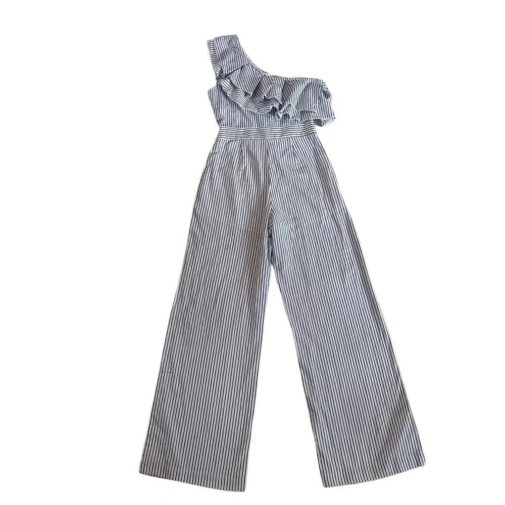 Lost Ink One Shoulder Wide Leg Jumpsuit in Stripe Size XS